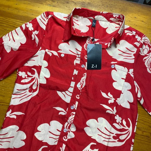 NWT Z & I floral button front collar shirt top red beige tan nude long sleeve M - Picture 12 of 12